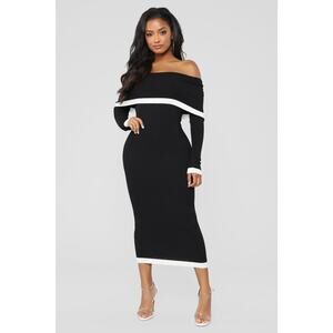 Fashion Nova Will You Be Mine Black White Sweater Knit Dress Off Shoulder 1X $45